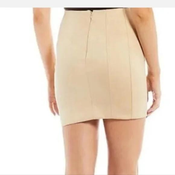 FREE PEOPLE Tan Avas High Waisted Cinched Seam Microsuede Mini Skirt Size 10 NEW - Picture 3 of 8